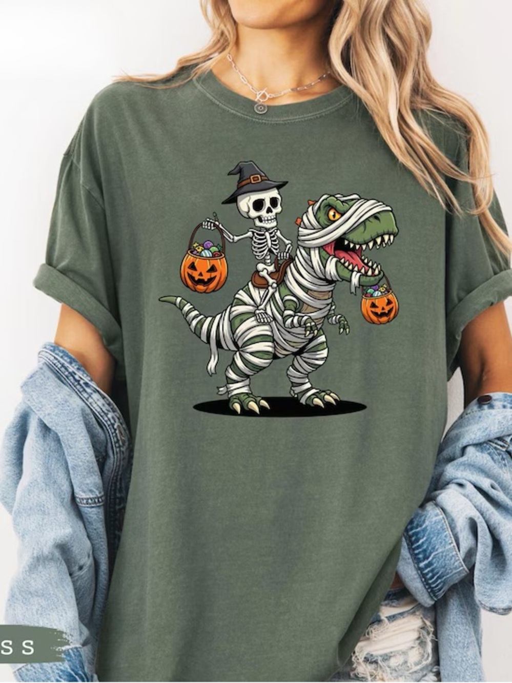 Halloween Dinosaur Shirt, Skeleton Riding Mummy T-Rex Tee, Spooky Season Dino